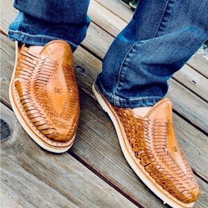 Men's Brown Woven Leather Sandals
